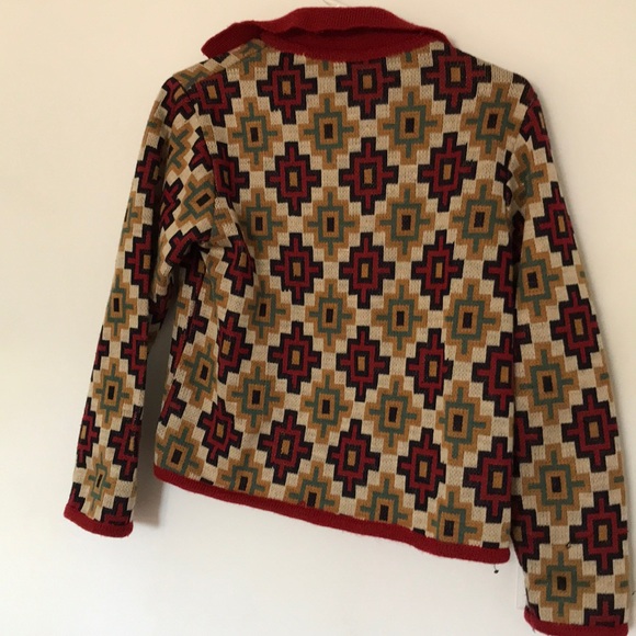 Wool red brown patterned sweater with zipper YKK - Picture 3 of 3